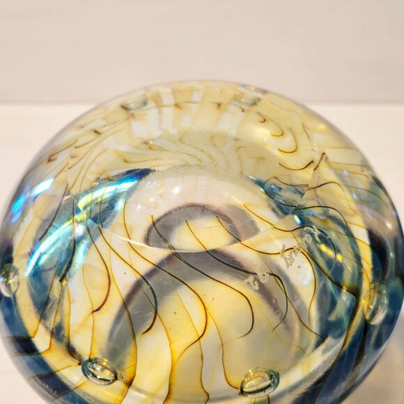 Dabanian Karnig Handblown Art Glass bowl Iridescent Gold & Blue Swirl Design w/T - Picture 7 of 9